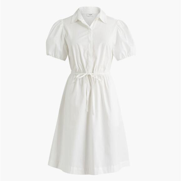 J. Crew White Collared Short-Sleeve Tie-Waist Dress Womens Size 12 Button Front - Picture 2 of 13